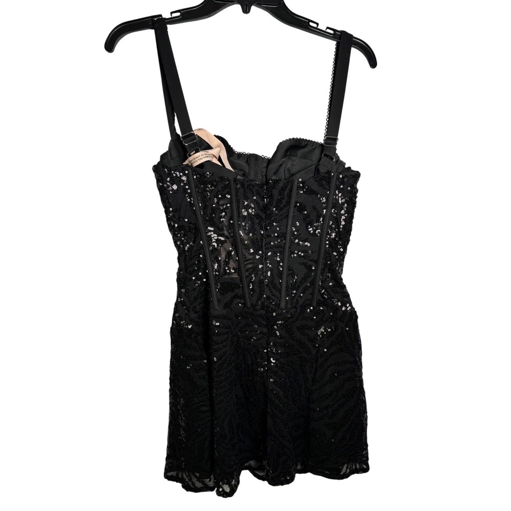Oh Polly Black Sequin Corset Mini Dress Sweetheart Neckline US 6 NWT - Picture 6 of 11